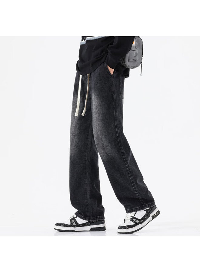 Swamp Area American Trendy Jeans For Men, Loose Casual Wide-leg Straight Slimming Trousers For Spring And Autumn, K069 Black L - Image 2