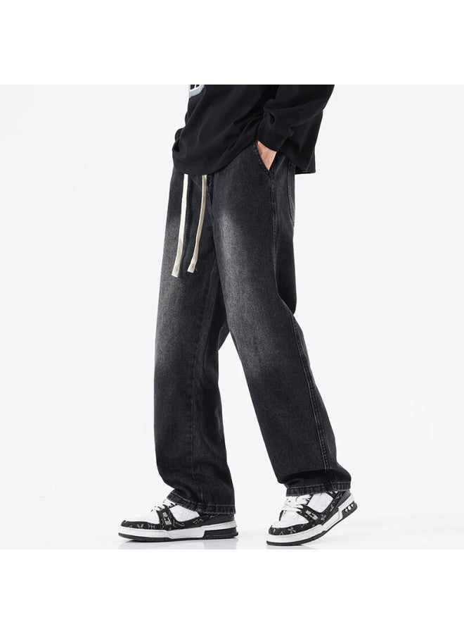 Swamp Area American Trendy Jeans For Men, Loose Casual Wide-leg Straight Slimming Trousers For Spring And Autumn, K069 Black L - Image 5