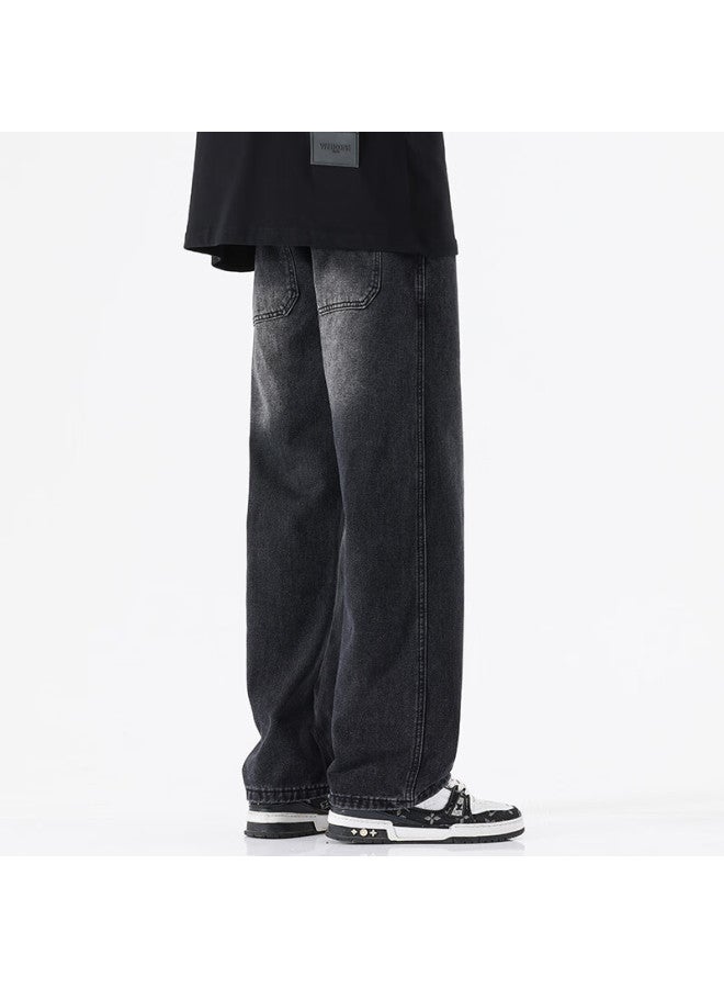 Swamp Area American Trendy Jeans For Men, Loose Casual Wide-leg Straight Slimming Trousers For Spring And Autumn, K069 Black L - Image 3
