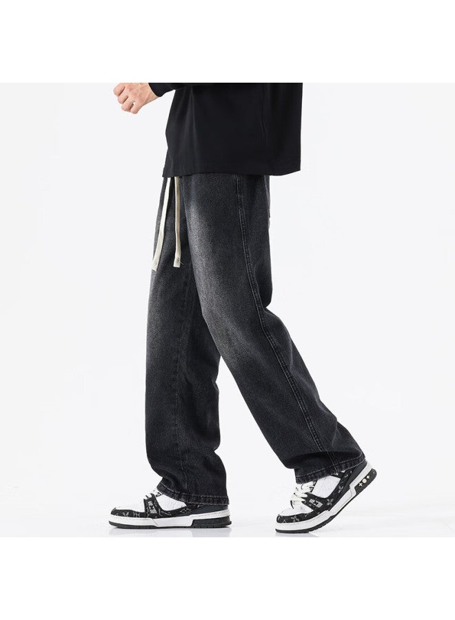 Swamp Area American Trendy Jeans For Men, Loose Casual Wide-leg Straight Slimming Trousers For Spring And Autumn, K069 Black L - Image 4