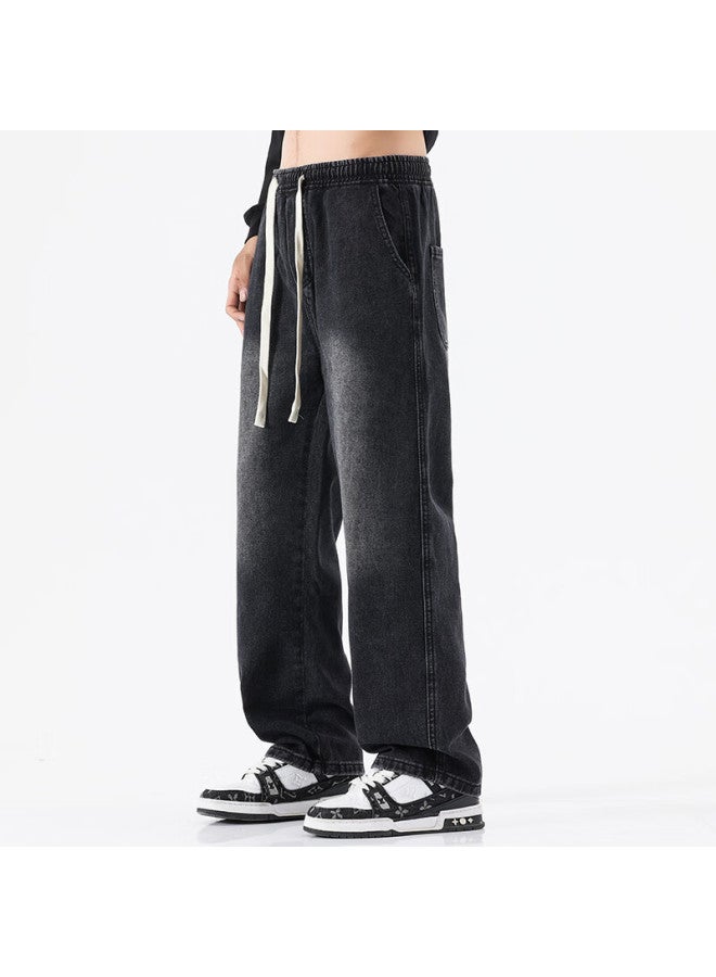 Swamp Area American Trendy Jeans For Men, Loose Casual Wide-leg Straight Slimming Trousers For Spring And Autumn, K069 Black L - Image 1