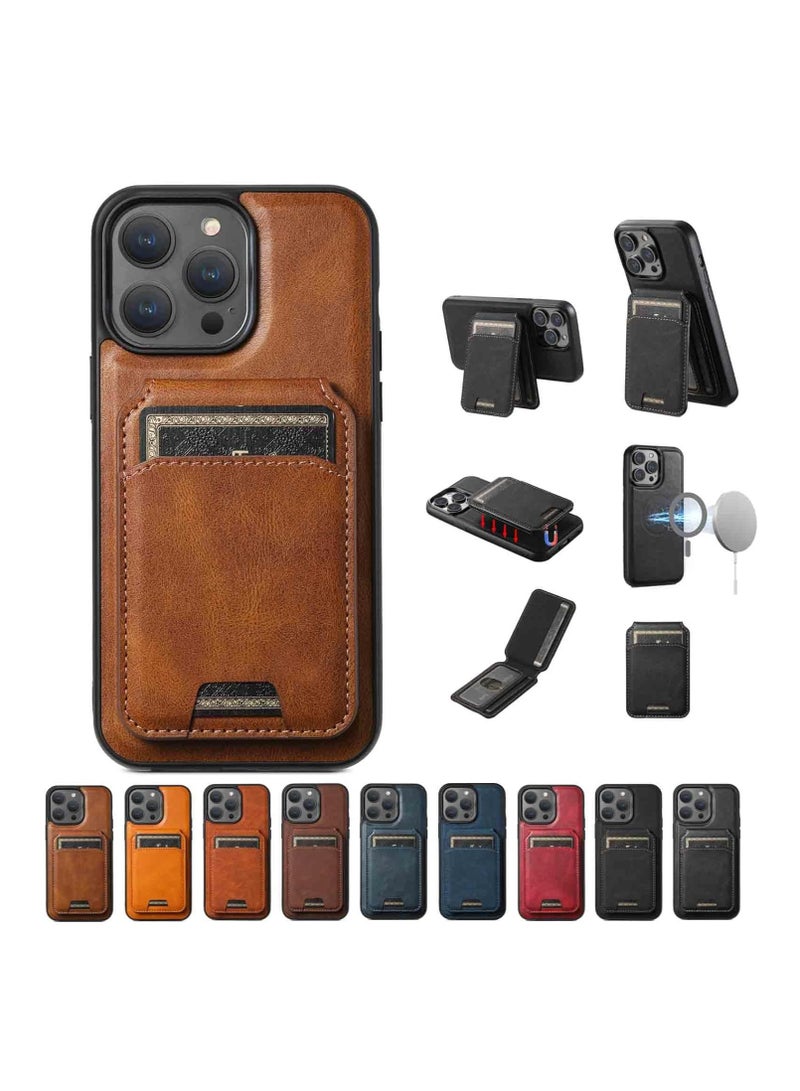 Aookay For iPhone 16 Pro Max Leather Card Holder Phone Case, Magnetic Stand, Wireless Charging Leather Cover 2 in 1 Detachable Card Case Phone Case Compatible for iPhone16 Pro Max (Brown-H15)  - Image 1