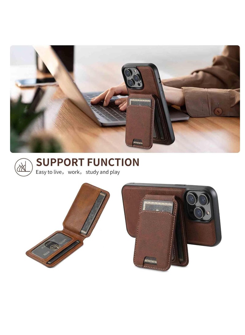 Aookay For iPhone 16 Pro Max Leather Card Holder Phone Case, Magnetic Stand, Wireless Charging Leather Cover 2 in 1 Detachable Card Case Phone Case Compatible for iPhone16 Pro Max (Brown-H15)  - Image 3