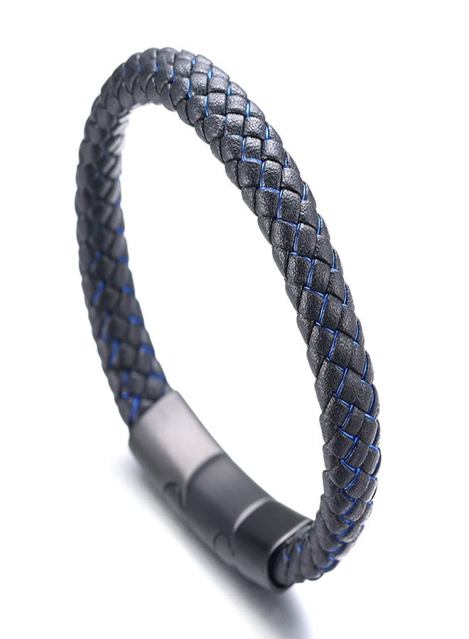 Halukakah Kids ● Jazz Junior ● Boy's Genuine Leather Handmade Braid Black Mix Blue Bracelet 13-16 Y/O. Titanium Magnetic Matt Clasp Size Adjustable 7"-7.7"(18-19.5cm) with Free Giftbox - Image 3