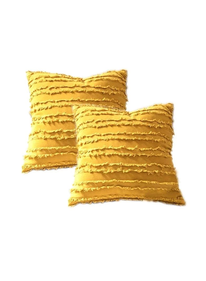 Donetella 2-Piece Embroidered Cushion Cover (45x45 cm) Without Filler Yellow