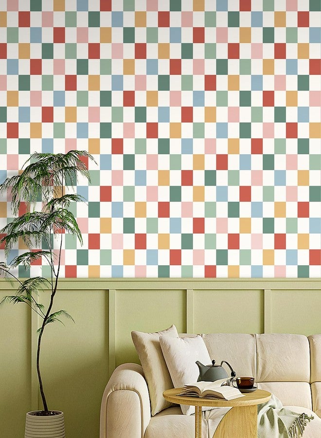 ReWallpaper ورق حائط ReWallpaper بتصميم مربعات ورق حائط لاصق قابل للإزالة بنمط شبكي عتيق لغرفة النوم والحضانة والخزائن والأرفف وبطانة الأدراج وديكورات منزلية 17.5 بوصة × 10 أقدام - Image 4