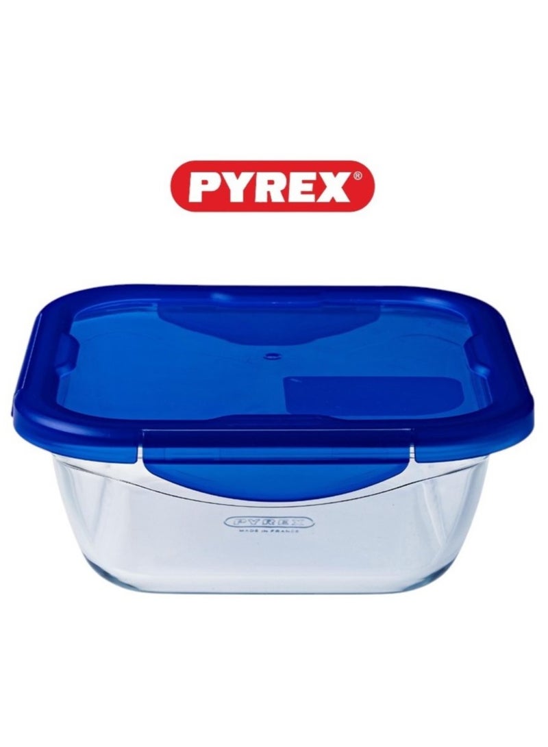 Pyrex Cook&Go 0.8L Square Storage Dish with Airtight Lid - Versatile Freezer-to-Oven Solution Blue 800ml - Image 2