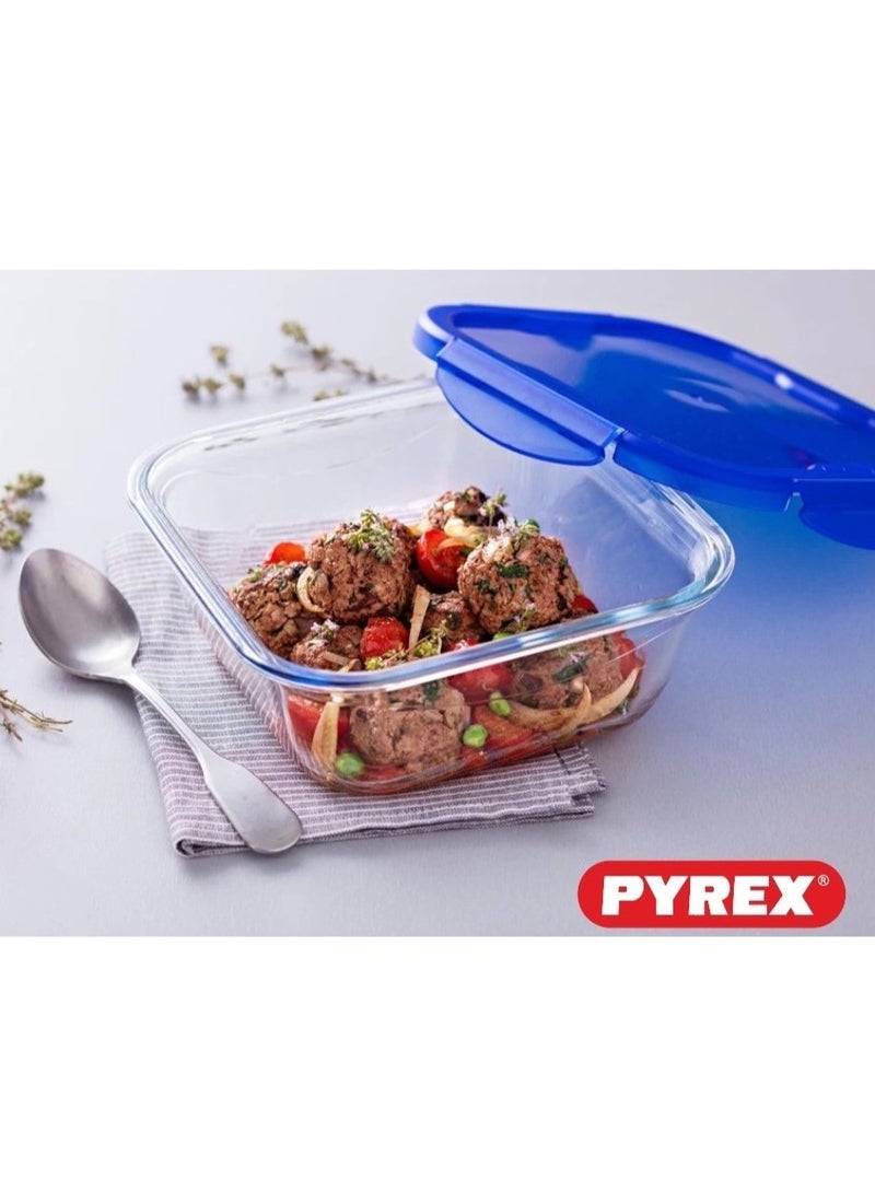 Pyrex Cook&Go 0.8L Square Storage Dish with Airtight Lid - Versatile Freezer-to-Oven Solution Blue 800ml - Image 3