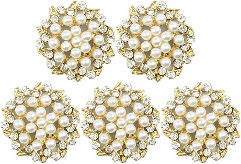 كلاراكو أزرار لؤلؤ من كلاركو، 15 قطعة، أزرار مرصعة بأحجار الراين، أزرار مسطحة الظهر على شكل زهرة لؤلؤية، قلادات بروش لصنع المجوهرات، لوازم حفلات الزفاف، أحجار الراين الذهبية واللؤلؤية - Image 1