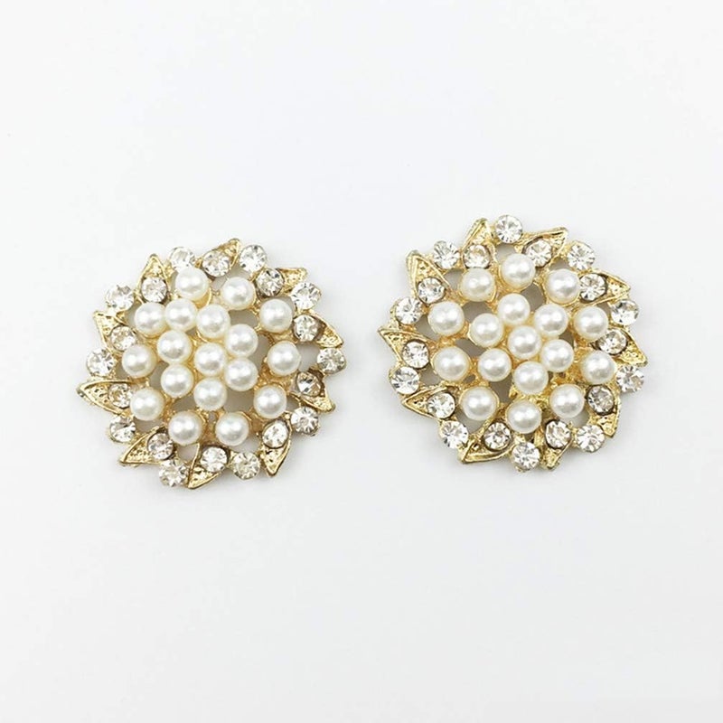 كلاراكو أزرار لؤلؤ من كلاركو، 15 قطعة، أزرار مرصعة بأحجار الراين، أزرار مسطحة الظهر على شكل زهرة لؤلؤية، قلادات بروش لصنع المجوهرات، لوازم حفلات الزفاف، أحجار الراين الذهبية واللؤلؤية - Image 4