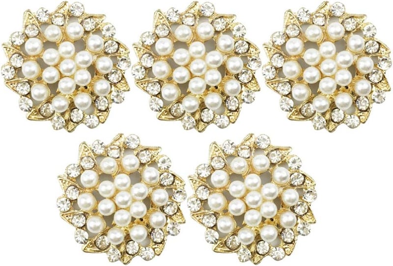 كلاراكو أزرار لؤلؤ من كلاركو، 15 قطعة، أزرار مرصعة بأحجار الراين، أزرار مسطحة الظهر على شكل زهرة لؤلؤية، قلادات بروش لصنع المجوهرات، لوازم حفلات الزفاف، أحجار الراين الذهبية واللؤلؤية - Image 3