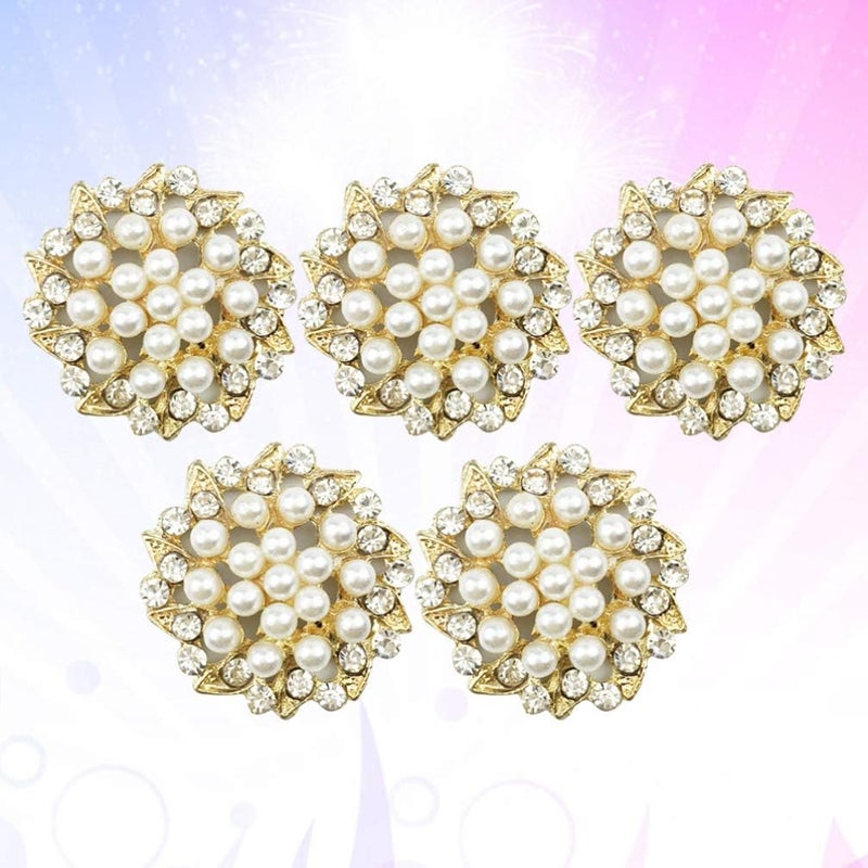 كلاراكو أزرار لؤلؤ من كلاركو، 15 قطعة، أزرار مرصعة بأحجار الراين، أزرار مسطحة الظهر على شكل زهرة لؤلؤية، قلادات بروش لصنع المجوهرات، لوازم حفلات الزفاف، أحجار الراين الذهبية واللؤلؤية - Image 5