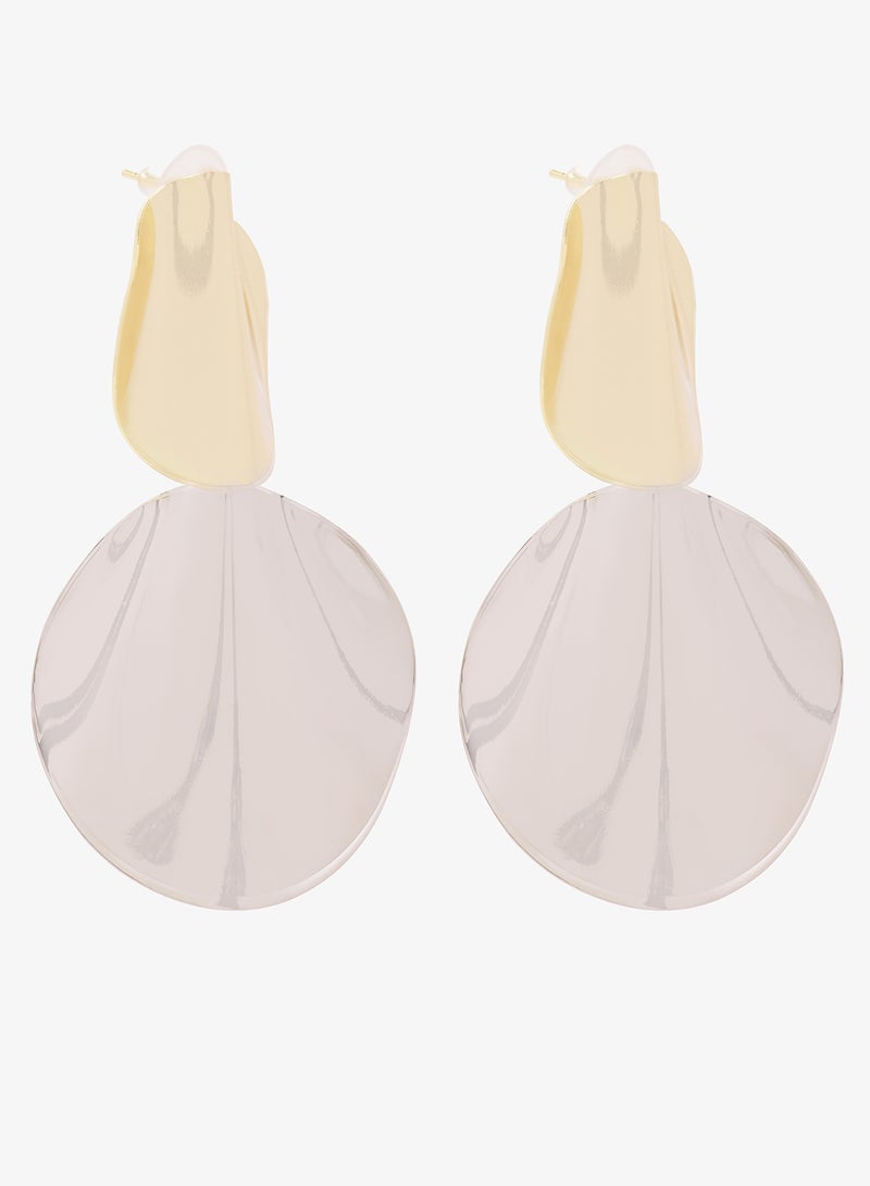 Ginger Gold And Silver Statement Drop Down Earrings - Image 1