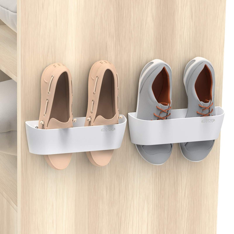 Yocice Wall Mounted Shoes Rack 2Pack with Sticky Hanging Strips, Plastic Shoes Holder Storage Organizer,Door Shoe Hangers (SM03-White-2) - Image 1