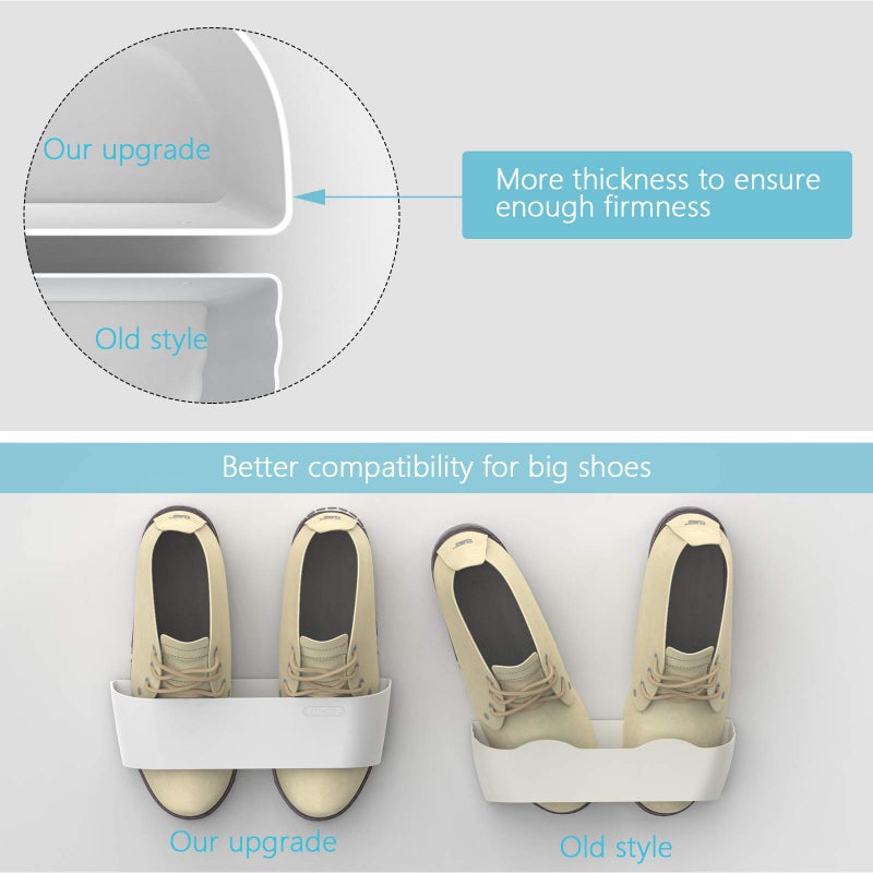 Yocice Wall Mounted Shoes Rack 2Pack with Sticky Hanging Strips, Plastic Shoes Holder Storage Organizer,Door Shoe Hangers (SM03-White-2) - Image 5