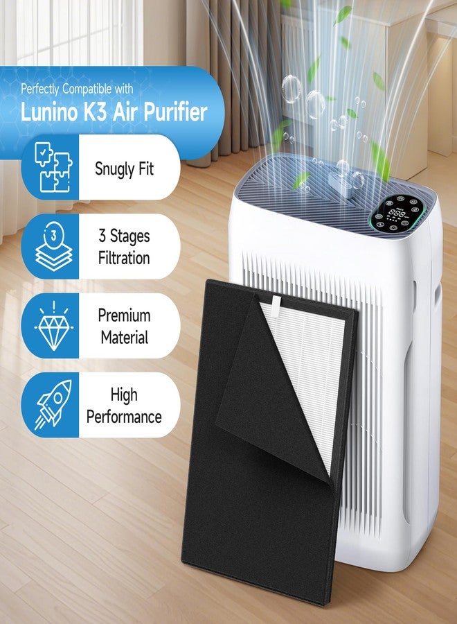 FCFMY عبوتان من فلاتر K3 البديلة متوافقة مع أجهزة تنقية الهواء LUNINO K3 و Vewior KJ300 للمنازل ذات الغرف الكبيرة التي تصل مساحتها إلى 3000 قدم مربع، مع فلترين HEPA حقيقيين، و4 فلاتر كربونية مسبقة، و6 وسادات عطرية. - Image 2