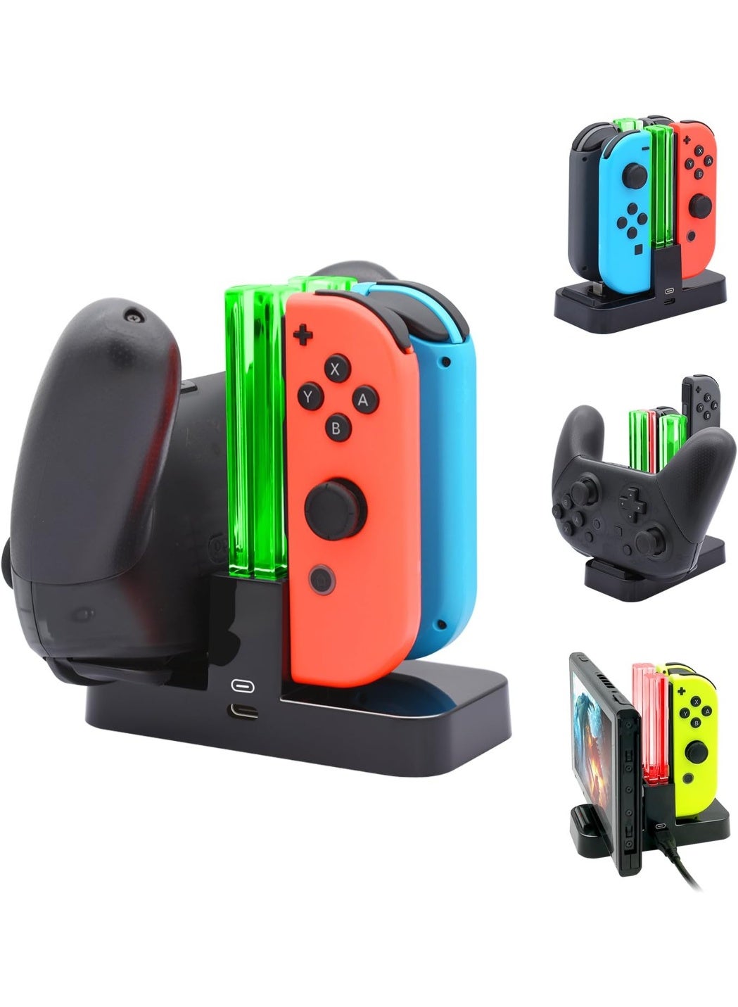 FIRST PRO Controller Charger Compatible with Nintendo Switch and OLED Model for Joycon, Charging Station for Joy Con and for Pro Controller with Charger Indicator and Charging Cable