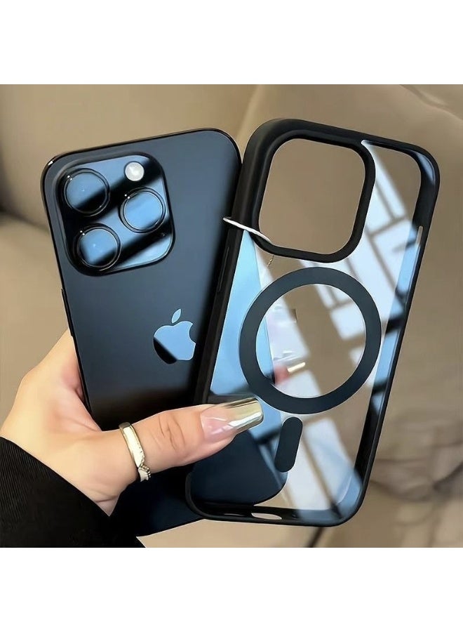 جراب iPhone 15 Pro Max مع ملحق مغناطيسي، جراب غير لامع ناعم الملمس، غطاء واقٍ مضاد للصدمات وبصمات الأصابع، أسود كلاسيكي - Image 1