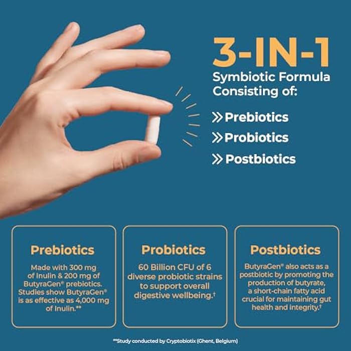 Nature's Lab Gold ProTotal - 60 Billion CFU Probiotic, Prebiotic, Postbiotic, Synbiotic - with Butyragen (Direct Butyrate Generator) 60 Ct - Image 3