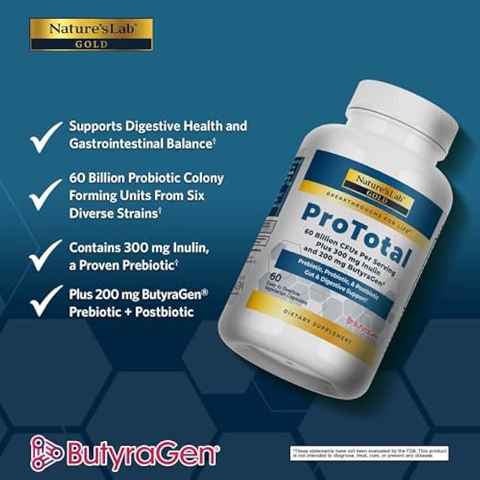 Nature's Lab Gold ProTotal - 60 Billion CFU Probiotic, Prebiotic, Postbiotic, Synbiotic - with Butyragen (Direct Butyrate Generator) 60 Ct - Image 2