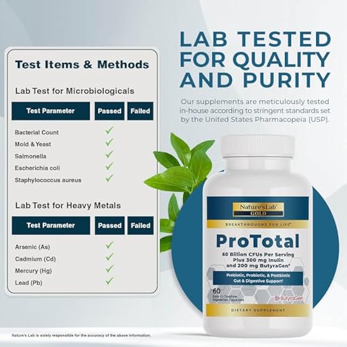 Nature's Lab Gold ProTotal - 60 Billion CFU Probiotic, Prebiotic, Postbiotic, Synbiotic - with Butyragen (Direct Butyrate Generator) 60 Ct - Image 4