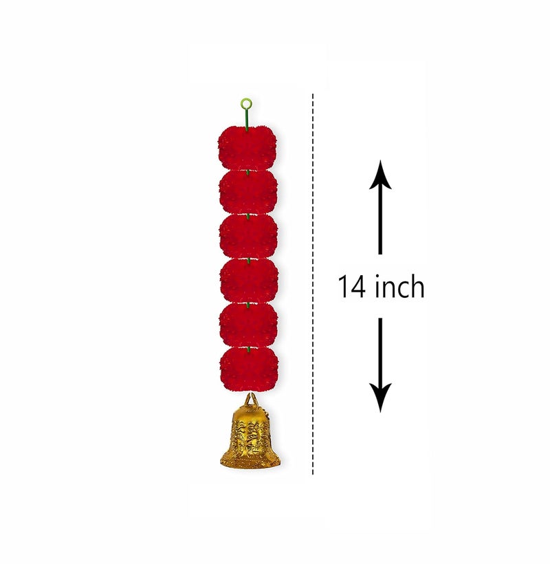iHandikart iHandikart Marigold Garland Artificial Super Mini 6 Genda Fool with Bell in The Bottom Used for Diwali DecorationDiwali GiftHome Decoration Color Red Pack of 10 3360710  - Image 4
