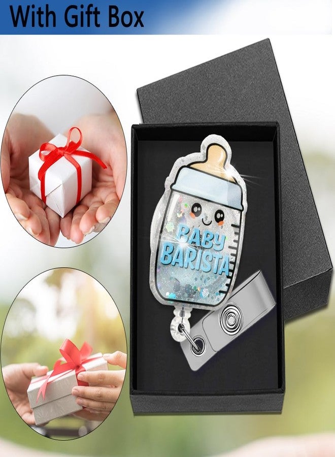 XQLZY Baby Barista Blue Glitter Badge Reels Holder, Cute Bottle ID Tag Card Badge Holder, Birthday Graduation Gift for Doctor Neonatology NICU Pediatric Nursing Office RN MD - Image 4