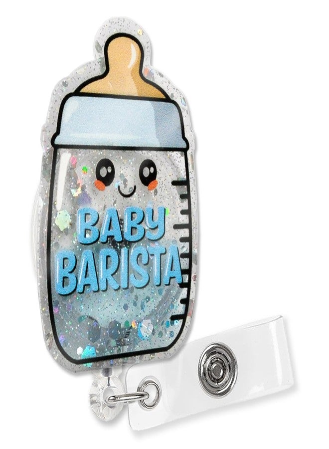 XQLZY Baby Barista Blue Glitter Badge Reels Holder, Cute Bottle ID Tag Card Badge Holder, Birthday Graduation Gift for Doctor Neonatology NICU Pediatric Nursing Office RN MD - Image 1