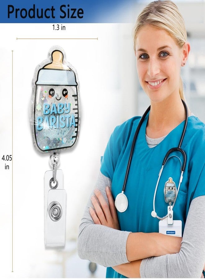 XQLZY Baby Barista Blue Glitter Badge Reels Holder, Cute Bottle ID Tag Card Badge Holder, Birthday Graduation Gift for Doctor Neonatology NICU Pediatric Nursing Office RN MD - Image 2