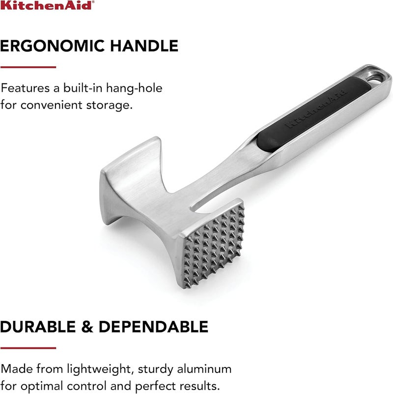 KitchenAid Gourmet Multi Sided Meat Tenderizer for Pounding Meats, Nuts, Shellfish, ect, Hang Hole for Easy Storage, Hand Wash, One Size, Black - Image 2