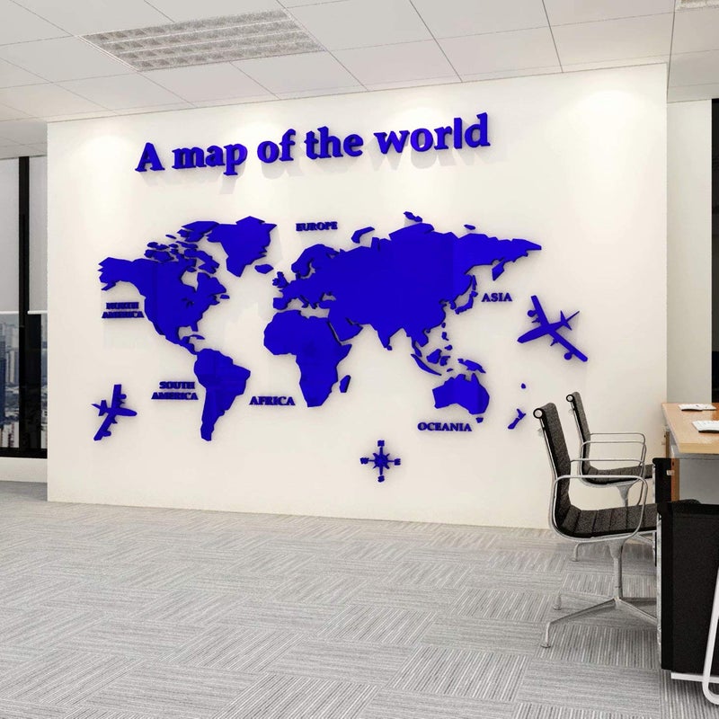 guangmu 3D Wall Stickers  DIY World Map Wall Decal Sticker Murals  Blue M 120x60 cm 