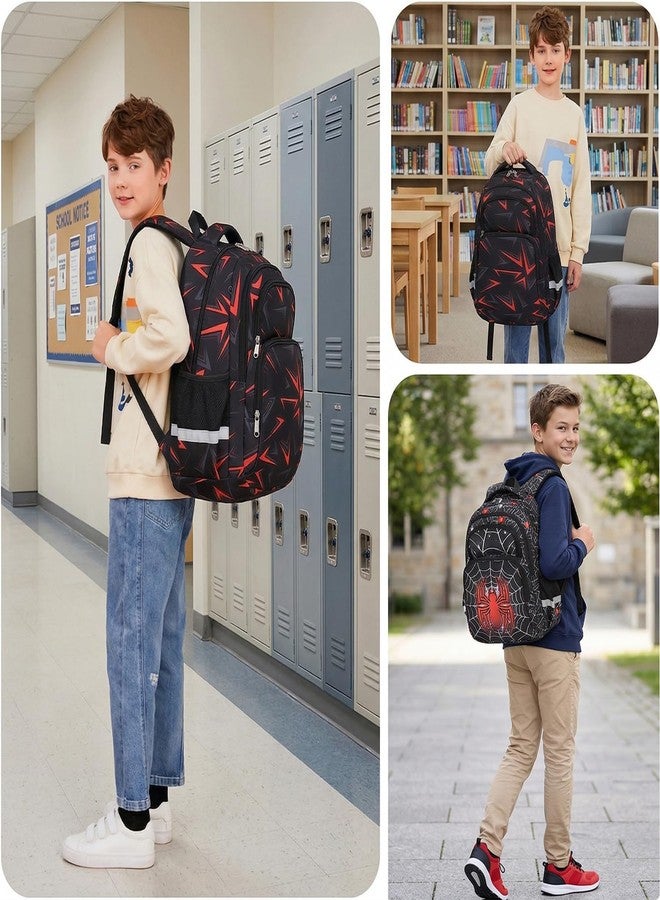 Cusangel School Backpack for Girls Boys Grade 3-9 - 16 Inch Large Capacity Bookbag for High School Students - Water Resistant Polyester Laptop Backpack Fits 15.6 Inch Computer(Black&Red) - Image 2