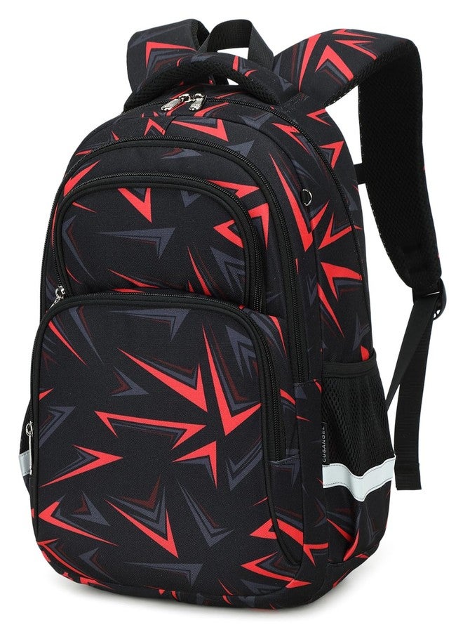 Cusangel School Backpack for Girls Boys Grade 3-9 - 16 Inch Large Capacity Bookbag for High School Students - Water Resistant Polyester Laptop Backpack Fits 15.6 Inch Computer(Black&Red) - Image 1