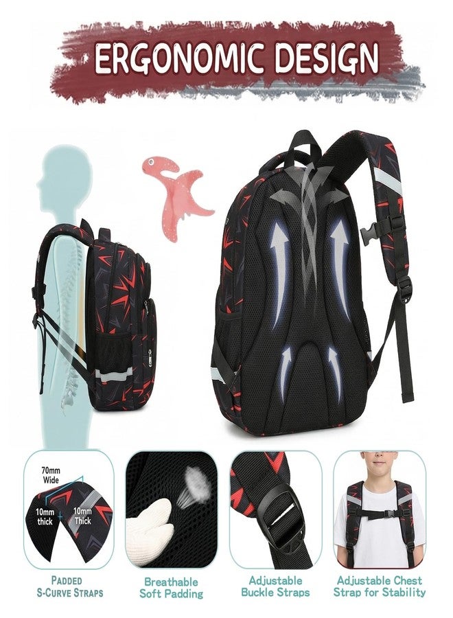Cusangel School Backpack for Girls Boys Grade 3-9 - 16 Inch Large Capacity Bookbag for High School Students - Water Resistant Polyester Laptop Backpack Fits 15.6 Inch Computer(Black&Red) - Image 5