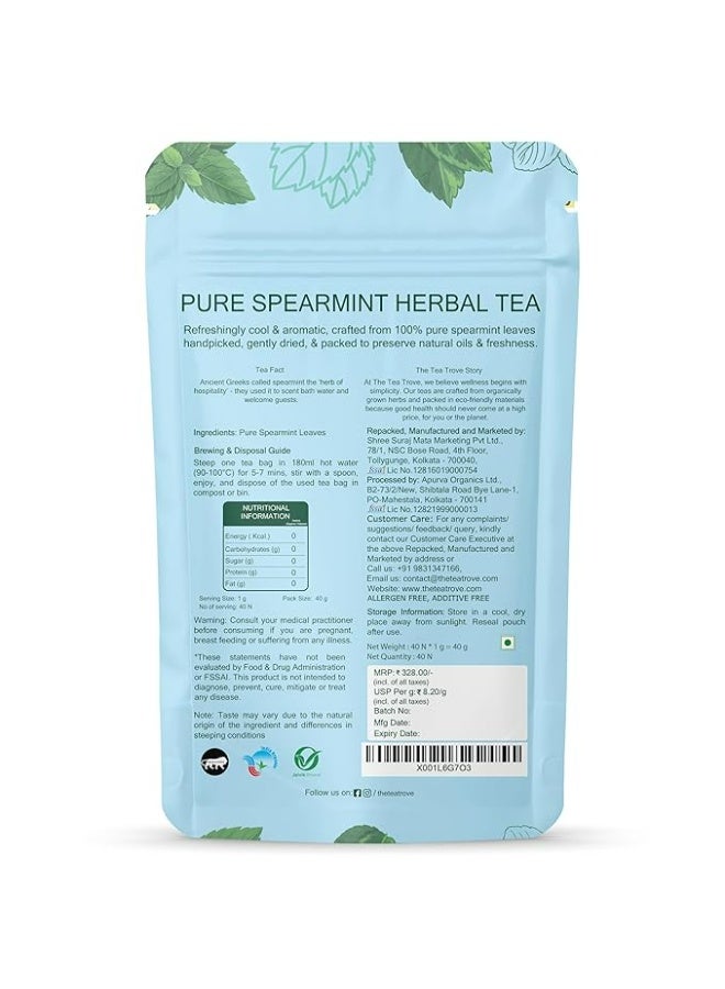 the tea trove Organic Spearmint Herbal Tea Bags - 40 Eco-Friendly Tea Bags (Pack Of 1), 0.04 Kg - Image 3