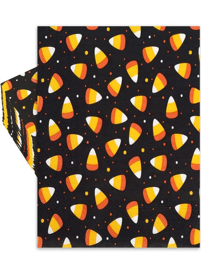 Whaline 80 Pack Halloween Candy Corn Napkins - 6.5 x 6.5 Inch Orange Black Disposable Dinner Paper Napkins for Party Supplies - Image 1
