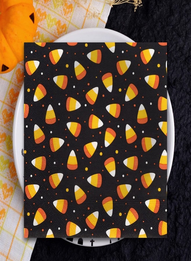 Whaline 80 Pack Halloween Candy Corn Napkins - 6.5 x 6.5 Inch Orange Black Disposable Dinner Paper Napkins for Party Supplies - Image 5