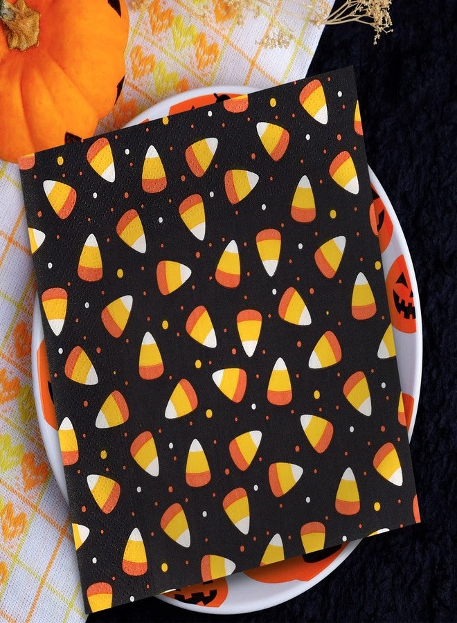 Whaline 80 Pack Halloween Candy Corn Napkins - 6.5 x 6.5 Inch Orange Black Disposable Dinner Paper Napkins for Party Supplies - Image 4