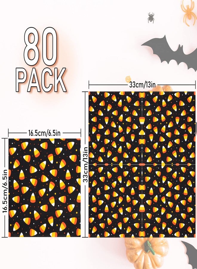 Whaline 80 Pack Halloween Candy Corn Napkins - 6.5 x 6.5 Inch Orange Black Disposable Dinner Paper Napkins for Party Supplies - Image 2