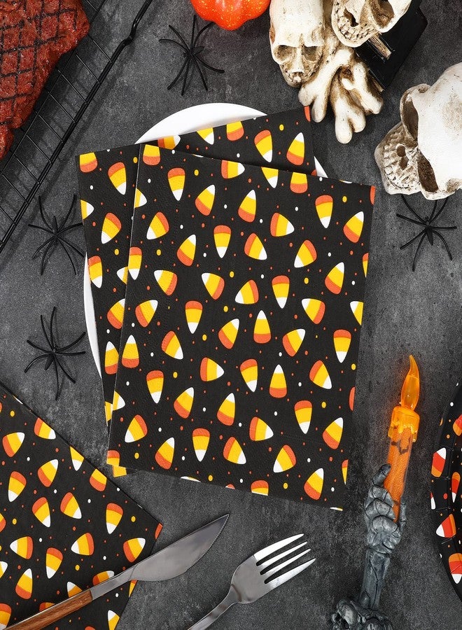 Whaline 80 Pack Halloween Candy Corn Napkins - 6.5 x 6.5 Inch Orange Black Disposable Dinner Paper Napkins for Party Supplies - Image 3