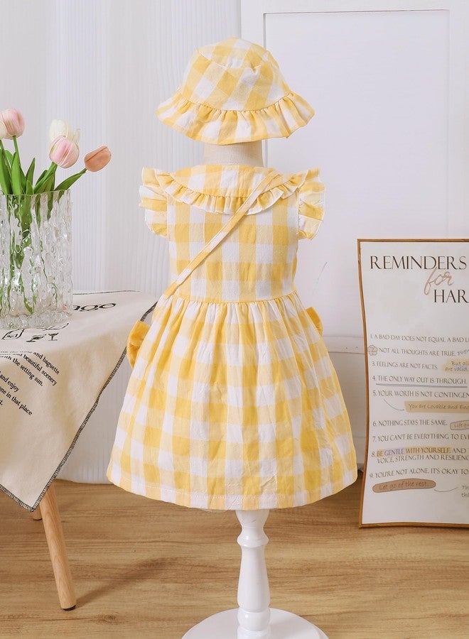 SODLON Toddler Girl Dresses 18 24 Months Baby Summer Ruffle Sleeveless Peter Pan Collar Bowknot Dresses Infant Sundress with Hat & Bag Cute Birthday Gifts Casual Outfits Yellow Plaid - Image 5