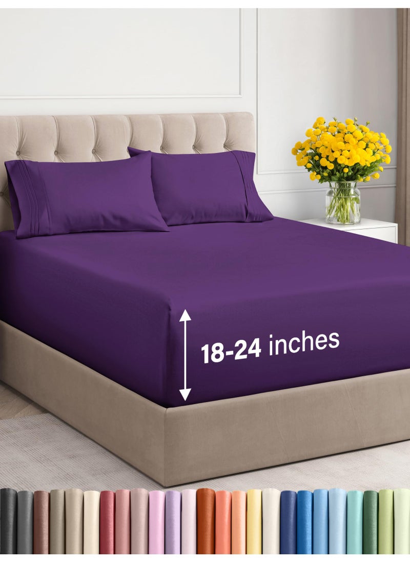 CGK Unlimited - Extra Deep Twin XL Sheet Set  4 Piece Breathable  Cooling Sheets  Hotel Luxury Bedding Set with 1824 Inch Extra Deep Pockets  Easy Fit  Super Soft Wrinkle Free and Comfy  Purple Twin XL Size - Image 1