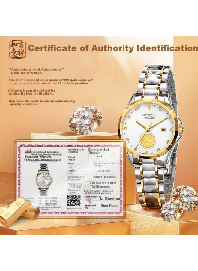 ROSDN Ros Dn Gold Watch For Women, 999 Pure Gold With Real Diamonds, Birthday And New Year Gift, Brand Ladies' Mechanical Watch, Top Te - Image 1