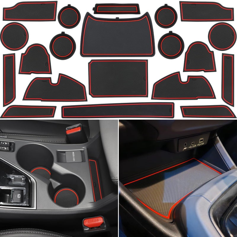 LOCOY Center Console Liner for Subaru Crosstrek Accessories 2024 2025 2026, for Impreza Cup Holder Mat, Coaster Trim, Non-Slip Dust Interior, Door Slot Pad, Rubber Decoration Insert (20pcs, Red) - Image 1