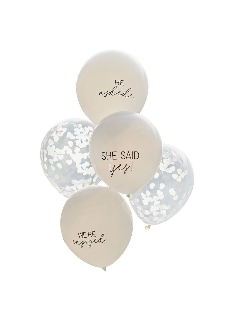 Ginger Ray She Said Yes Balloon Bouquet White Beige 5-Pack - Image 1
