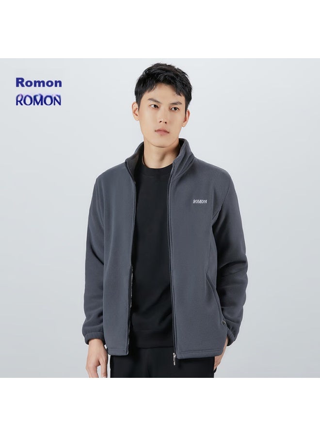 ROMON Men'S Jacket, Autumn And Winter Trendy, Simple And Minimalist Stand-Up Collar, Wrinkle-Resistant Fleece, Men'S Fleece Coat, A1 Gray, 5Xl - Image 3