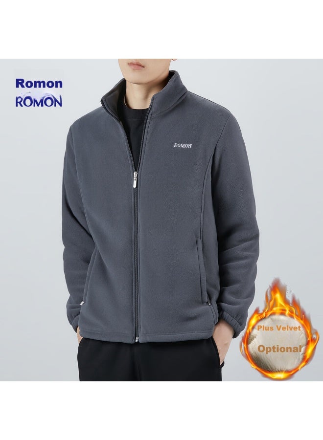 ROMON Men'S Jacket, Autumn And Winter Trendy, Simple And Minimalist Stand-Up Collar, Wrinkle-Resistant Fleece, Men'S Fleece Coat, A1 Gray, 5Xl - Image 1