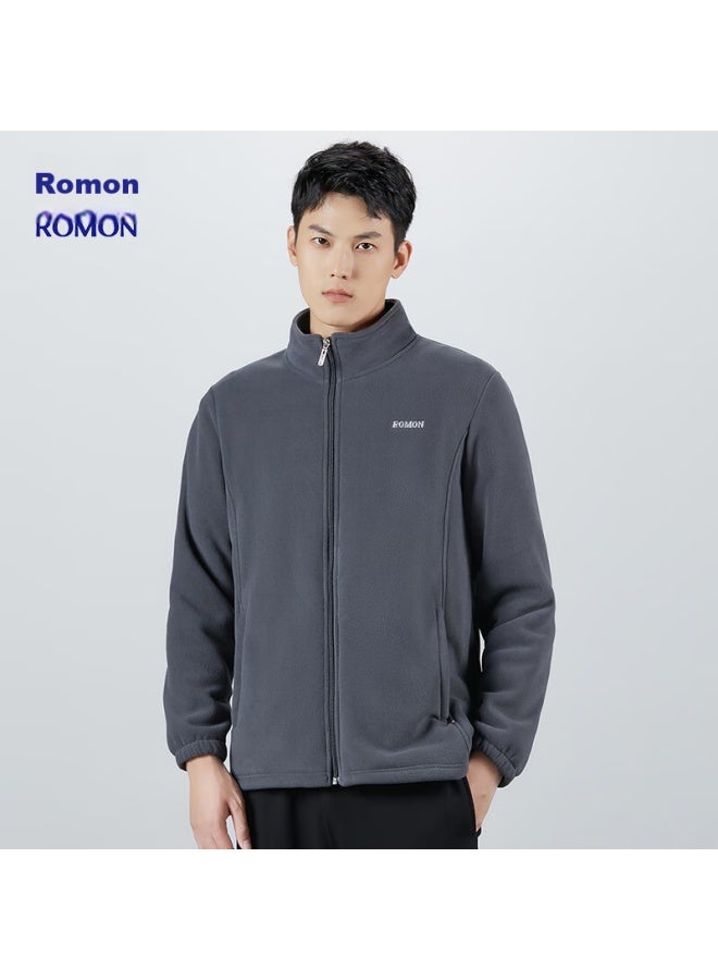 ROMON Men'S Jacket, Autumn And Winter Trendy, Simple And Minimalist Stand-Up Collar, Wrinkle-Resistant Fleece, Men'S Fleece Coat, A1 Gray, 5Xl - Image 4