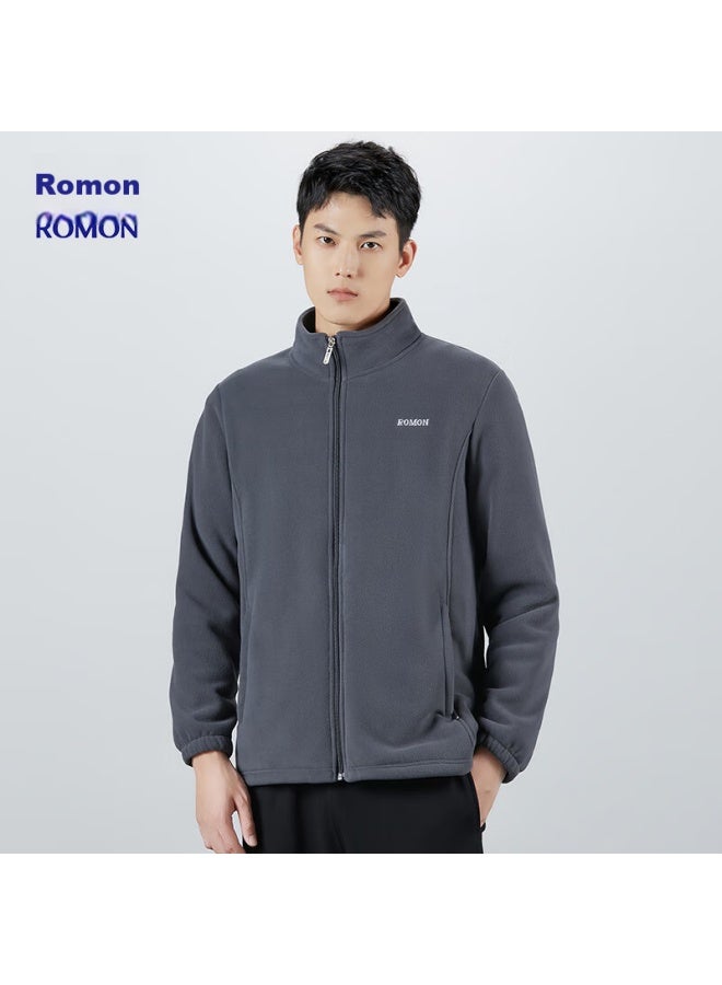 ROMON Men'S Jacket, Autumn And Winter Trendy, Simple And Minimalist Stand-Up Collar, Wrinkle-Resistant Fleece, Men'S Fleece Coat, A1 Gray, 5Xl - Image 5