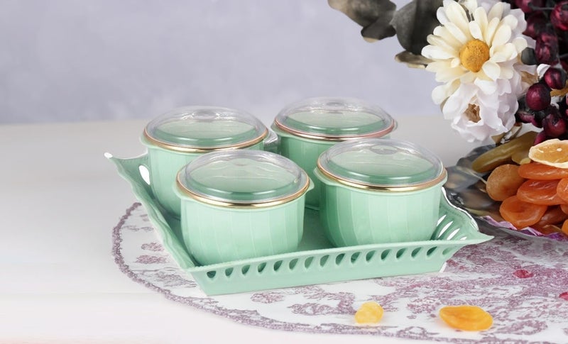 Nabhya Yzak 4Pcs Round Shape Dry Fruit Set Box with Lid & Serving Tray, Storage Container,100% Air-Tigh Plastic Utility Container 500ml (Green) (Pack Of 4) - Image 2